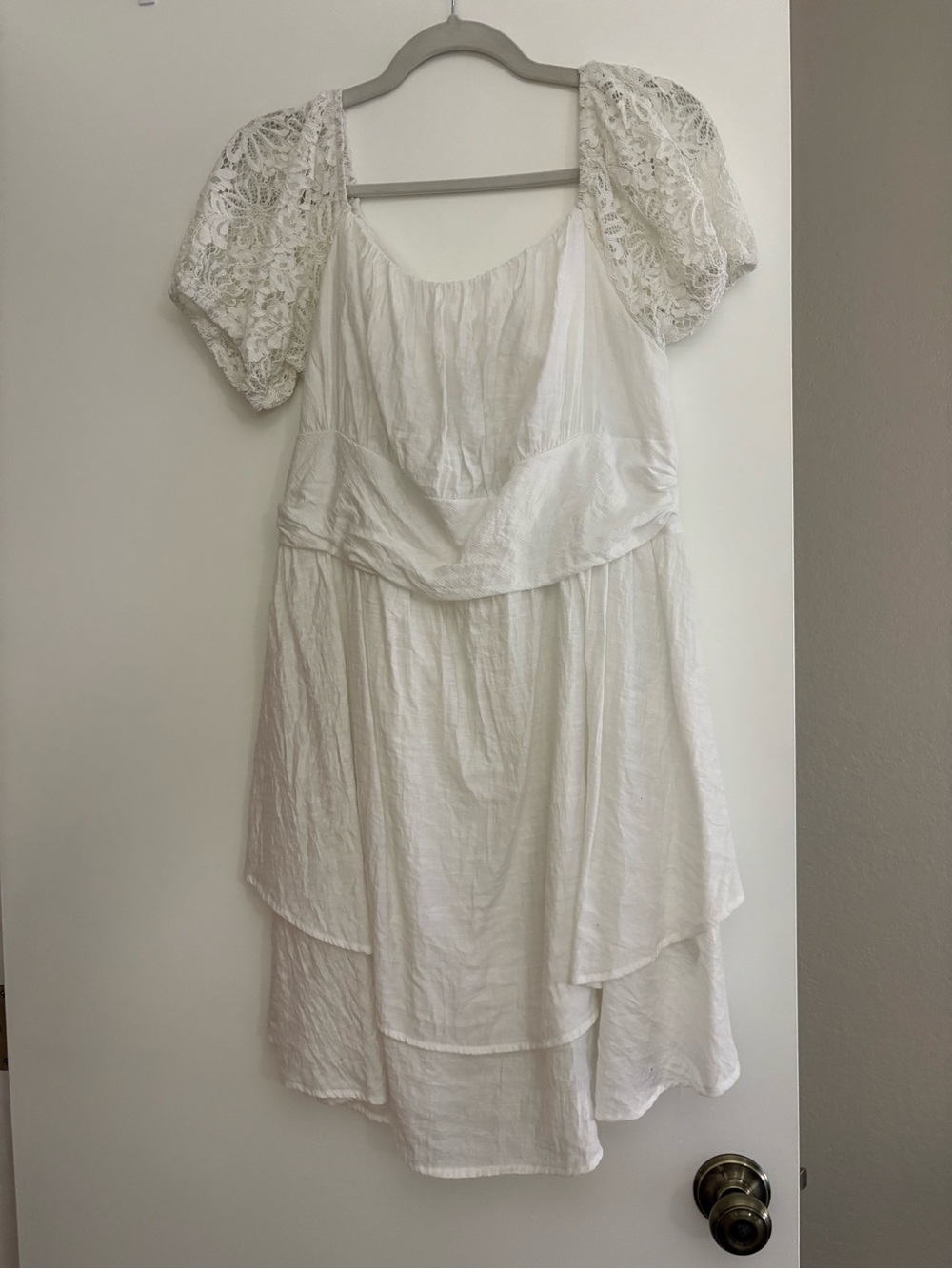 Grace Karin White Lace Sleeve Tiered Dress